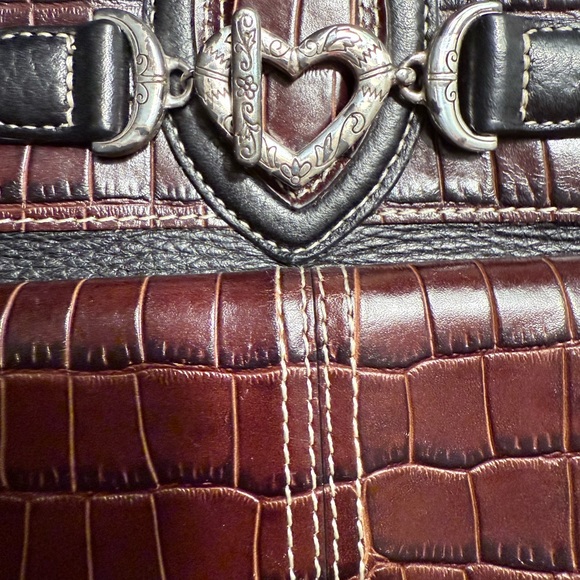 Brighton Leather Croc Embossed Crossbody Bag Black Brown - Picture 3 of 9